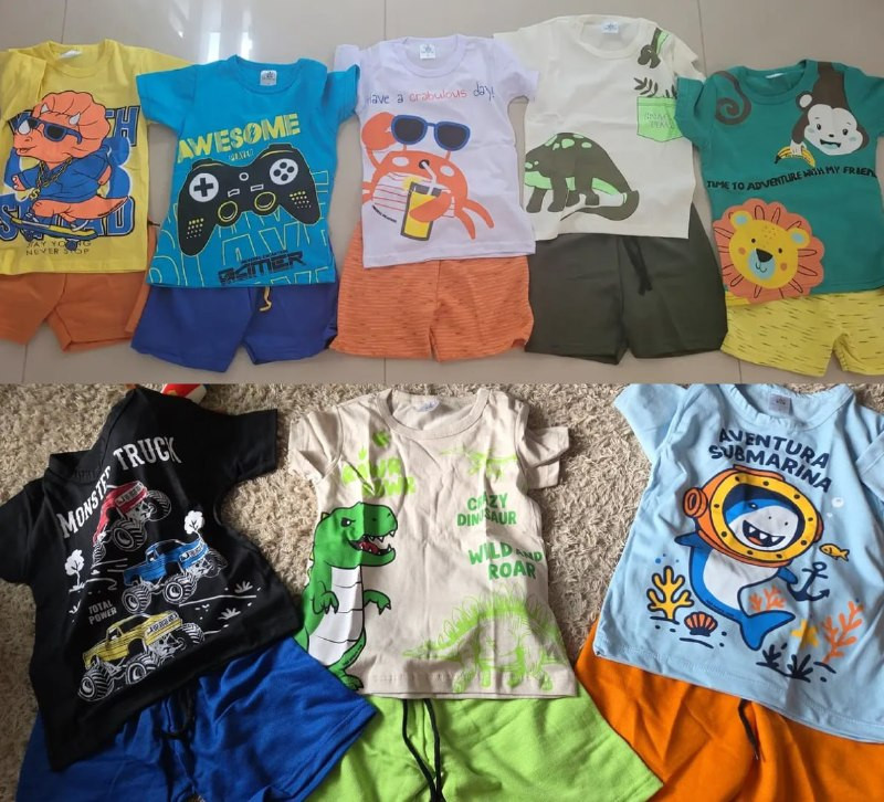 Kit Infantil Conjunto 5 Shorts + 5 Camisetas