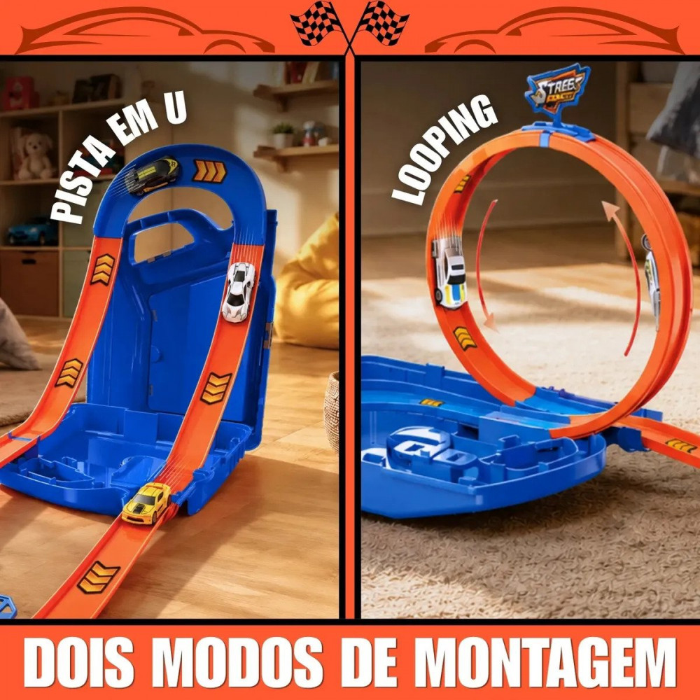 Pista Corrida Carrinhos Looping 360 Azul