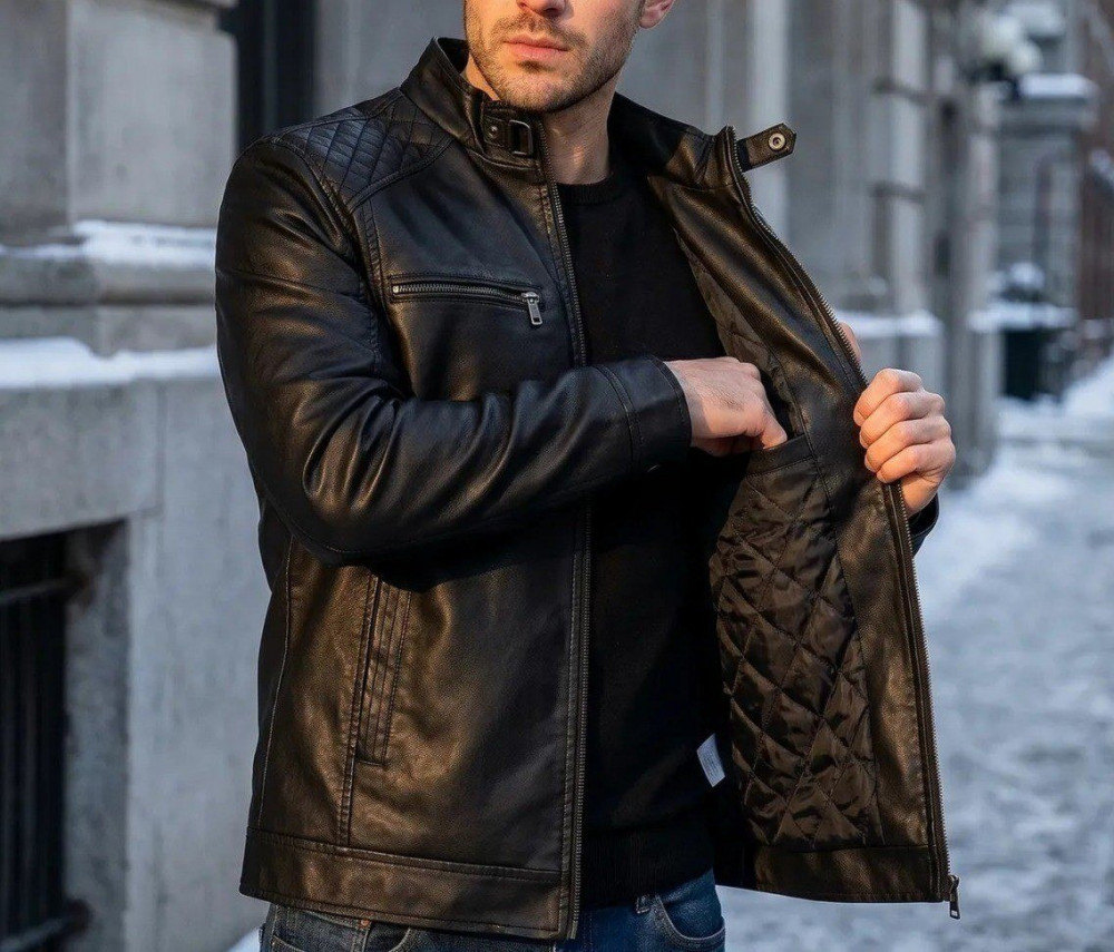 Jaqueta de Couro Masculina Slim Resistente