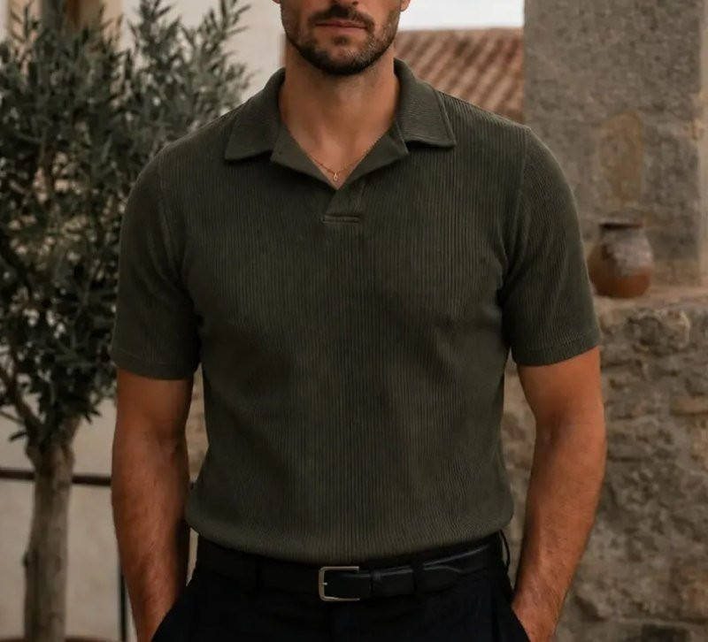 Camiseta Polo Texturizada Sem Botão
