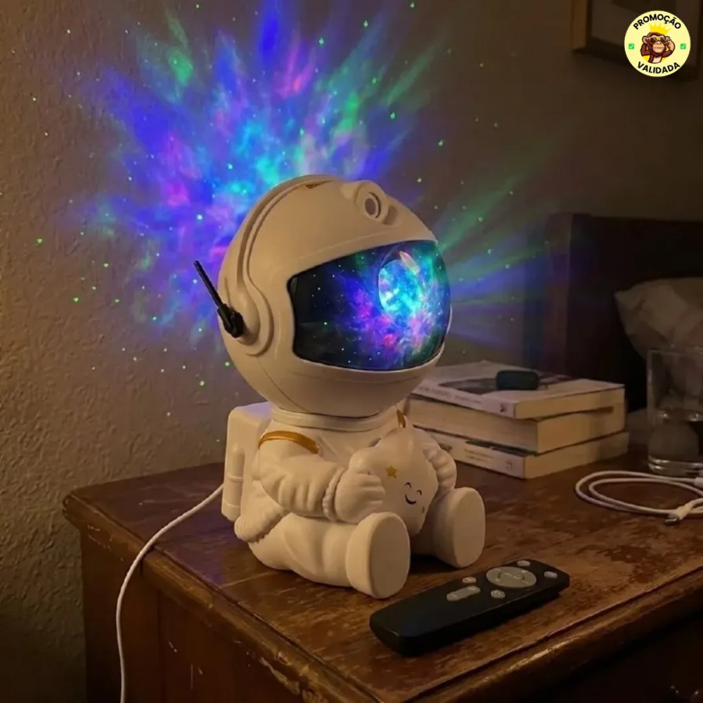 Projetor Astronauta de Galaxia e Estrelas LED com Controle Remoto USB