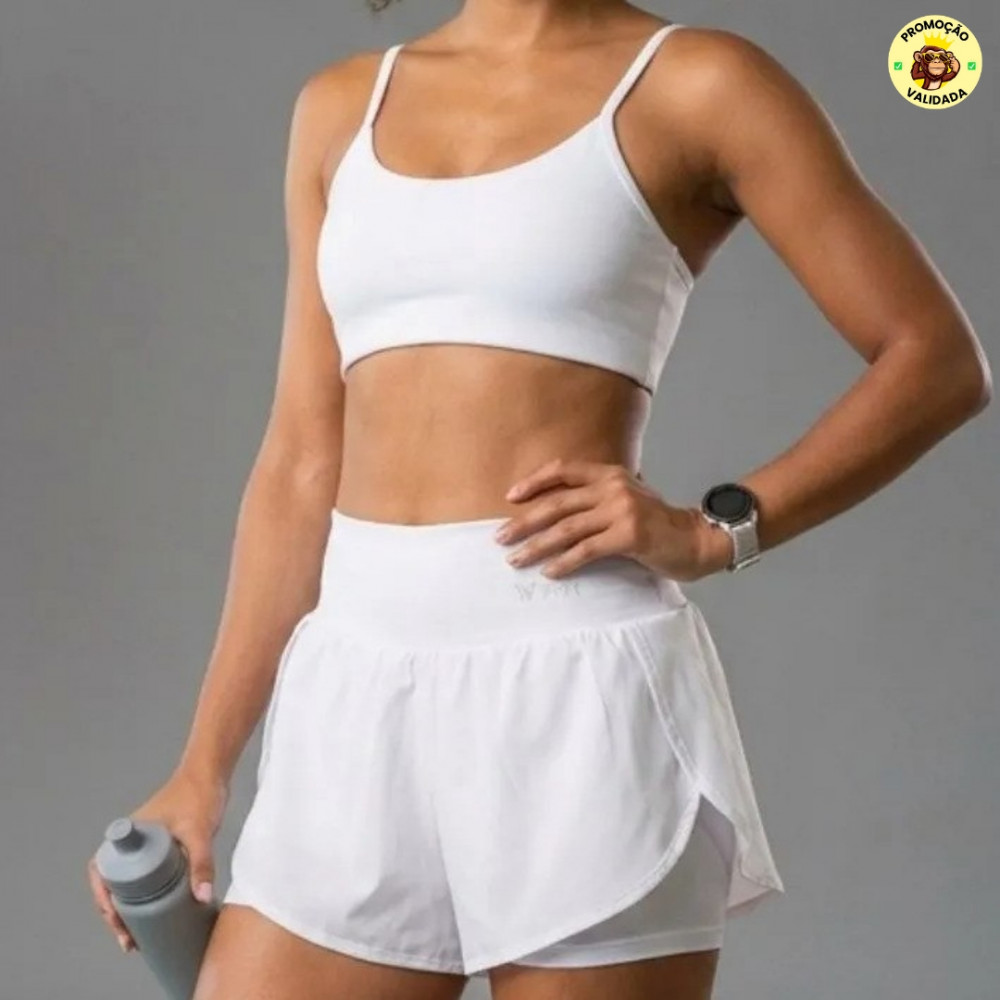 Conjunto Feminino Academia Top Short Duplo Cintura Alta
