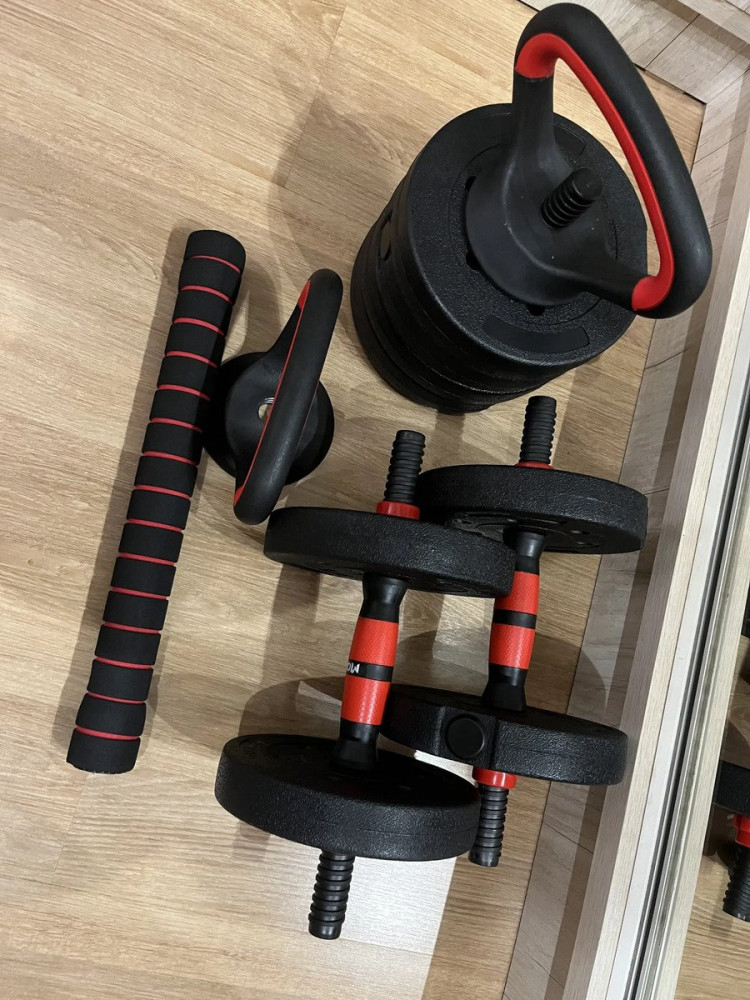 Kit Halteres 6em1 15kg Ajust. Preto-Vermelho