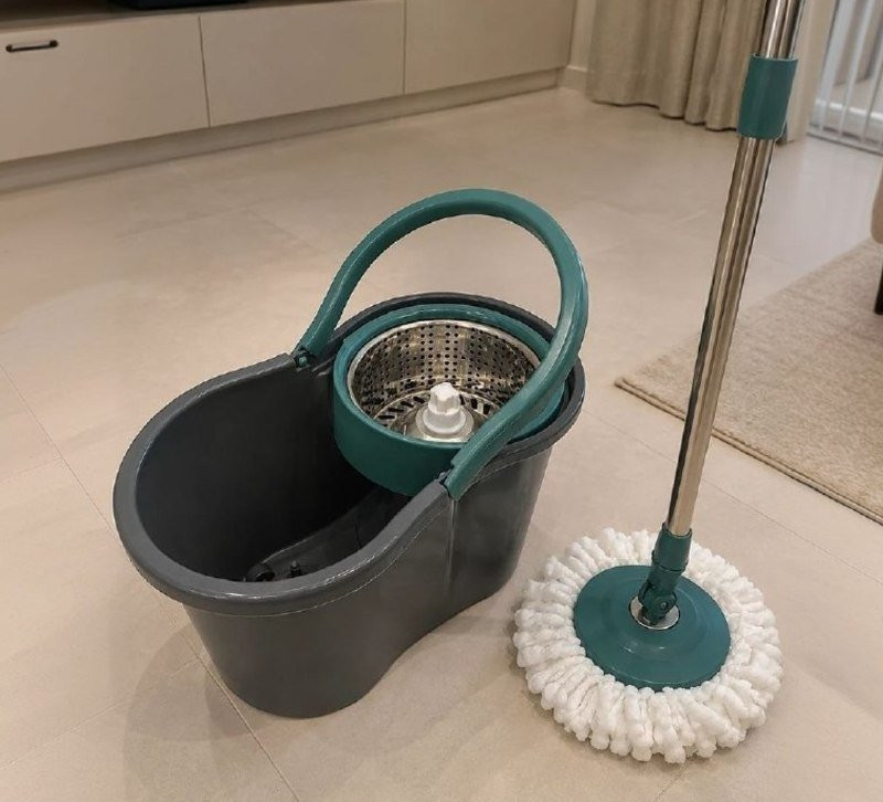 Esfregao Mop Giratório 8L com Cesto Inox e 2 Refils