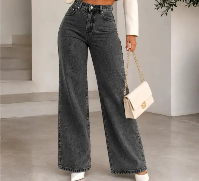 Calça Jeans Pantalona Wide Leg Cintura Alta
