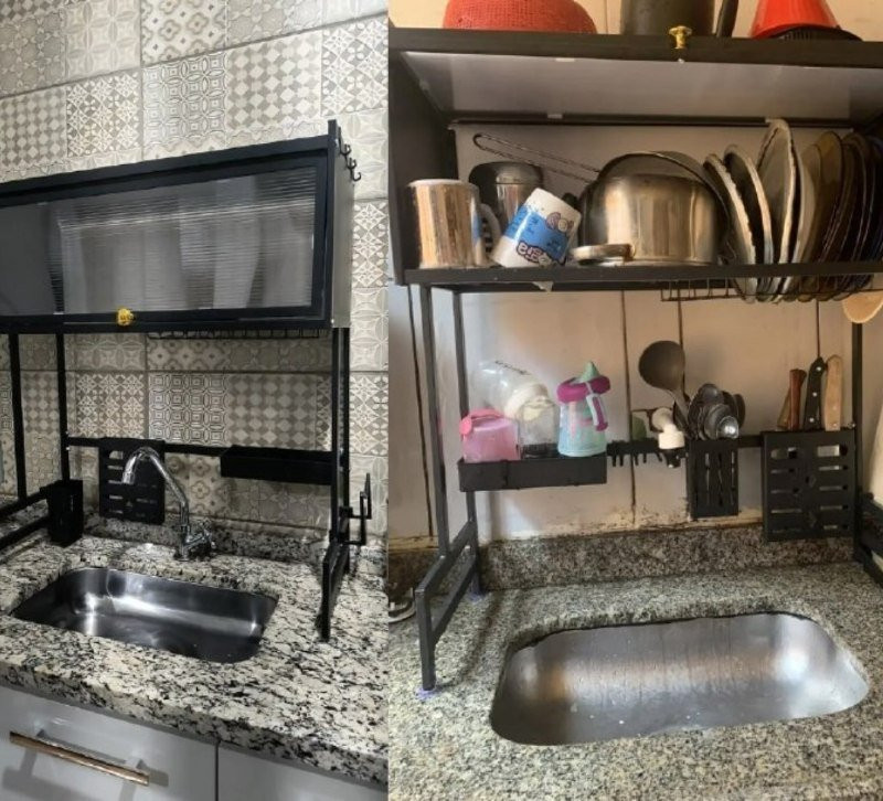 Escorredor De Pratos Louça Preto Cozinha Suspensa 65cm 18pçs