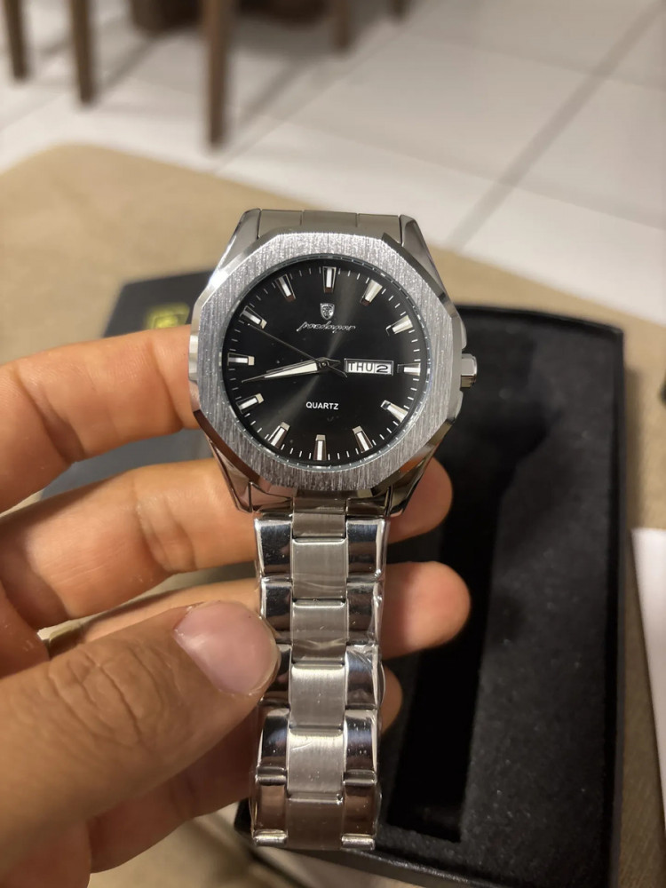 Relógio Masculino Aço Inox Ajustável Prata Preto