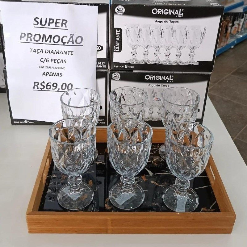 Jogo 6 Taças Diamante Vidro 330ml