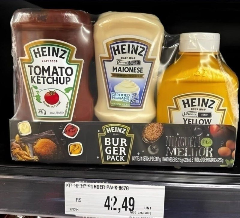 🍔 Heinz Pack Hamburguer Ketchup 397G + Maionese 215G + Mostarda 255G