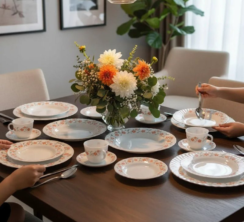 Aparelho De Jantar E Chá/café 20 Peças Vidro Opaline Branco